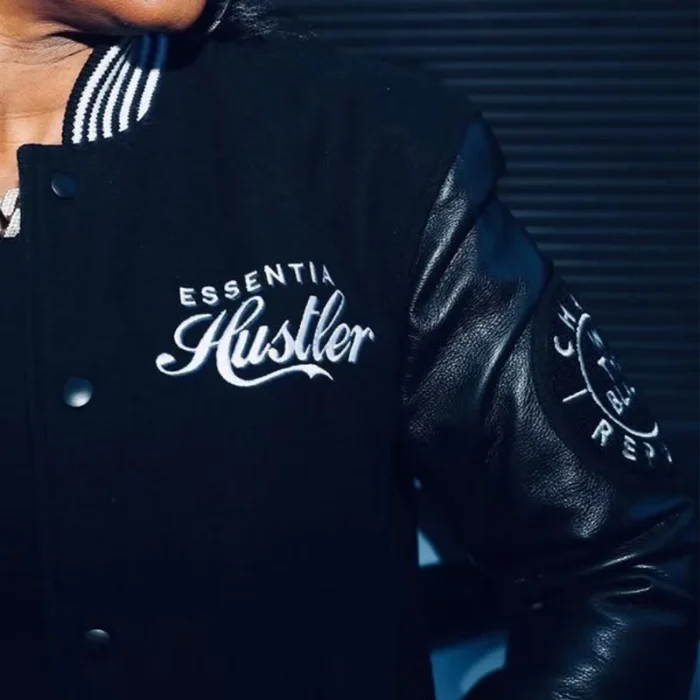 8 Ball Essential Hustler’s Black Varsity Wool with Leather Jacket for Women's