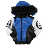 8 Ball Jacket Kid's Faux Fur Trim Hood Blue & Black Jacket