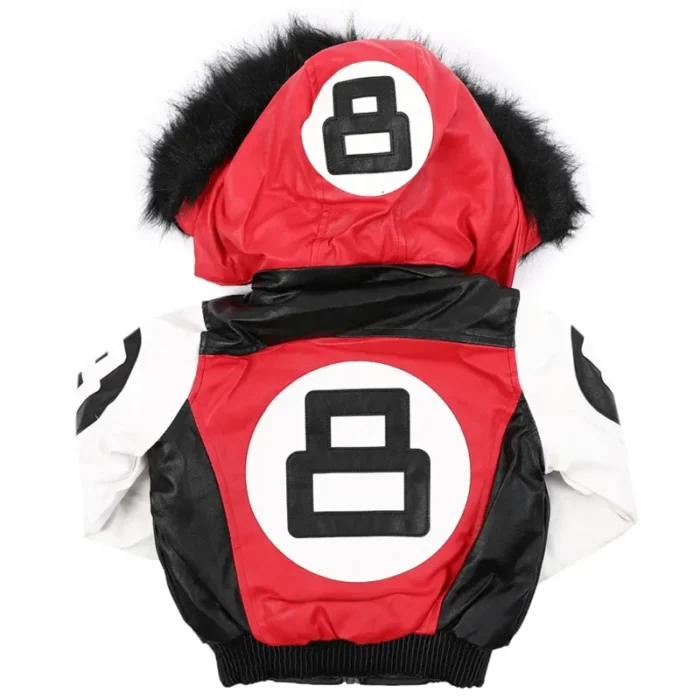 8 Ball Jacket Kid's Faux Fur Trim Hood Red & Black Jacket