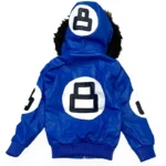 8 Ball Kid's Color-Blocked Blue and Black Bomber Detachable Fur-lined Hood Leather Jacket