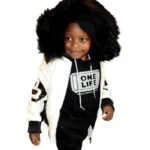 8 Ball Kid's Color-Blocked White Bomber Detachable Fur Hood Real Leather Jacket