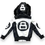 8 Ball Kid's Color-Blocked White and Black Bomber Detachable Fur-lined Hood Leather Jacket