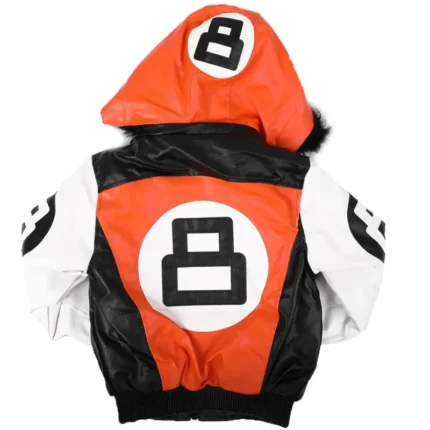 8 Ball Kid's Faux Fur Trim Hood Orange & Black Leather Jacket
