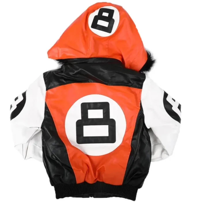 8 Ball Kid's Faux Fur Trim Hood Orange & Black Leather Jacket