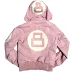 8 Ball Kid's Pink Bomber Leather Jacket with Fur Hood