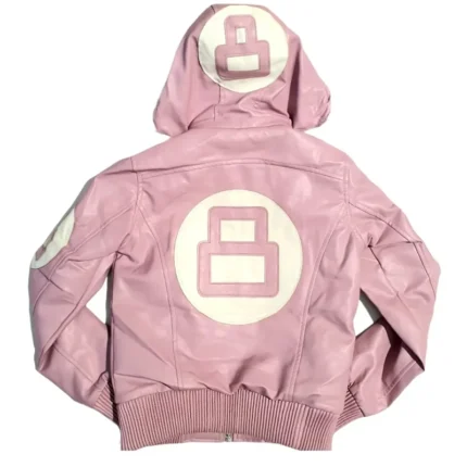 8 Ball Kid's Pink Bomber Leather Jacket with Fur Hood