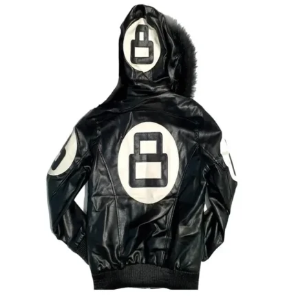 8 Ball Kid's Robert Phillipe Black Leather Jacket with Fur Hood