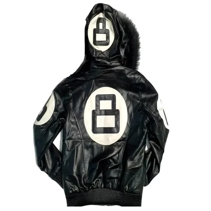 8 Ball Kid's Robert Phillipe Black Leather Jacket with Fur Hood