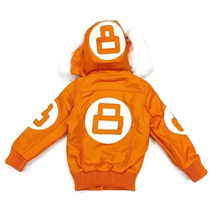8 Ball Kid's Robert Phillipe Orange Leather Jacket with Fur Hood