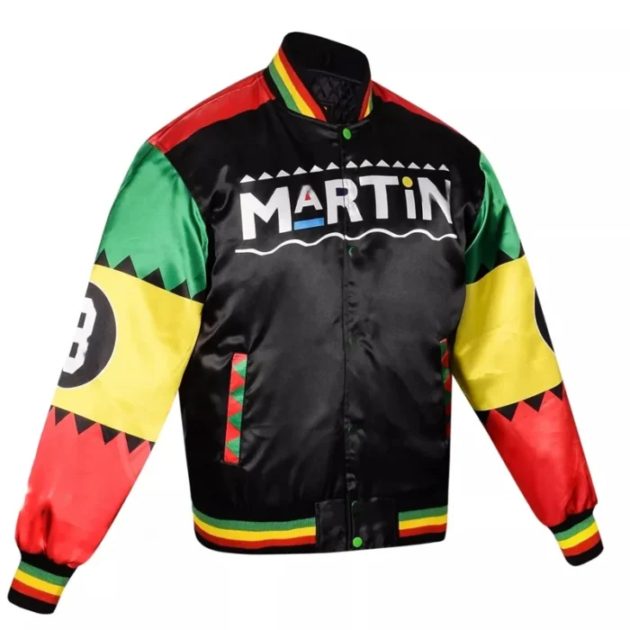 8 Ball Martin Men's Varsity Black & Multicolor Satin Jacket
