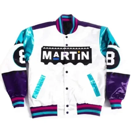 8 Ball Martin Men's Varsity White & Multicolor Satin Jacket