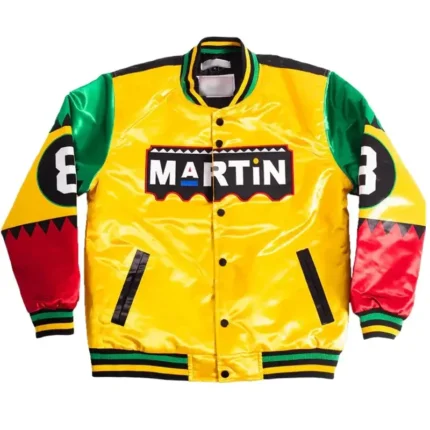 8 Ball Martin Men's Varsity Yellow & Multicolor Satin Jacket