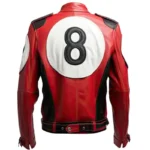 8 Ball Men's Billiard Cue Red & White Bomber Real Leather Jacket