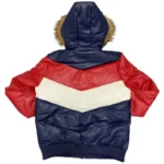 8 Ball Men's Fur Hooded Blue & Red Sheepskin Leather Jacket
