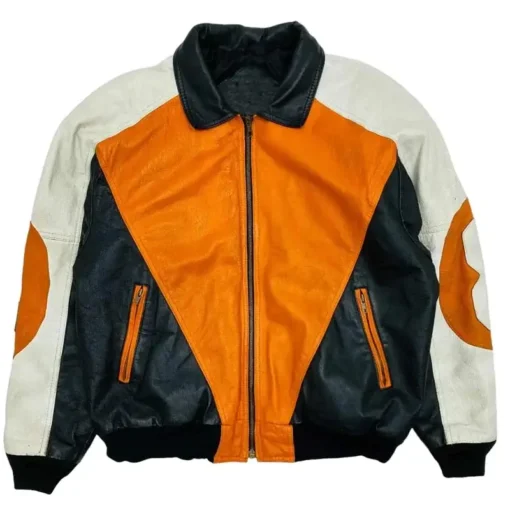 8 Ball Men's Michael Hoban Orange & Black Real Leather Jacket