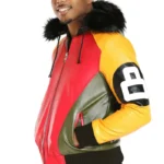 8 Ball Men’s Robert Phillipe Red & Yellow Fur Hooded Leather Jacket