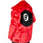 8 Ball Red Fluffy Women's Logo Print Racked Up Faux Fur Jacket