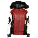 8 Ball Robert Phillipe Women's Tri Color Bomber Leather Jacket with Fur Hood - Copy