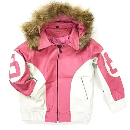 8 Ball Shearling Pink Women's Bomber Hooded Polyester Jacket