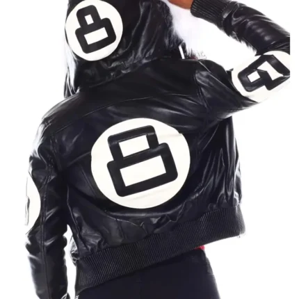 8 Ball Women's Black Bomber Leather Jacket with Fur Hood