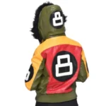 8 Ball Women’s Red & Yellow Fur Hooded Leather Jacket