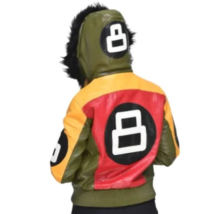 8 Ball Women’s Red & Yellow Fur Hooded Leather Jacket