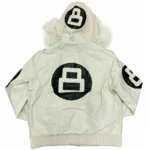 8 Ball Women's White Bomber Leather Jacket with Fur Hood