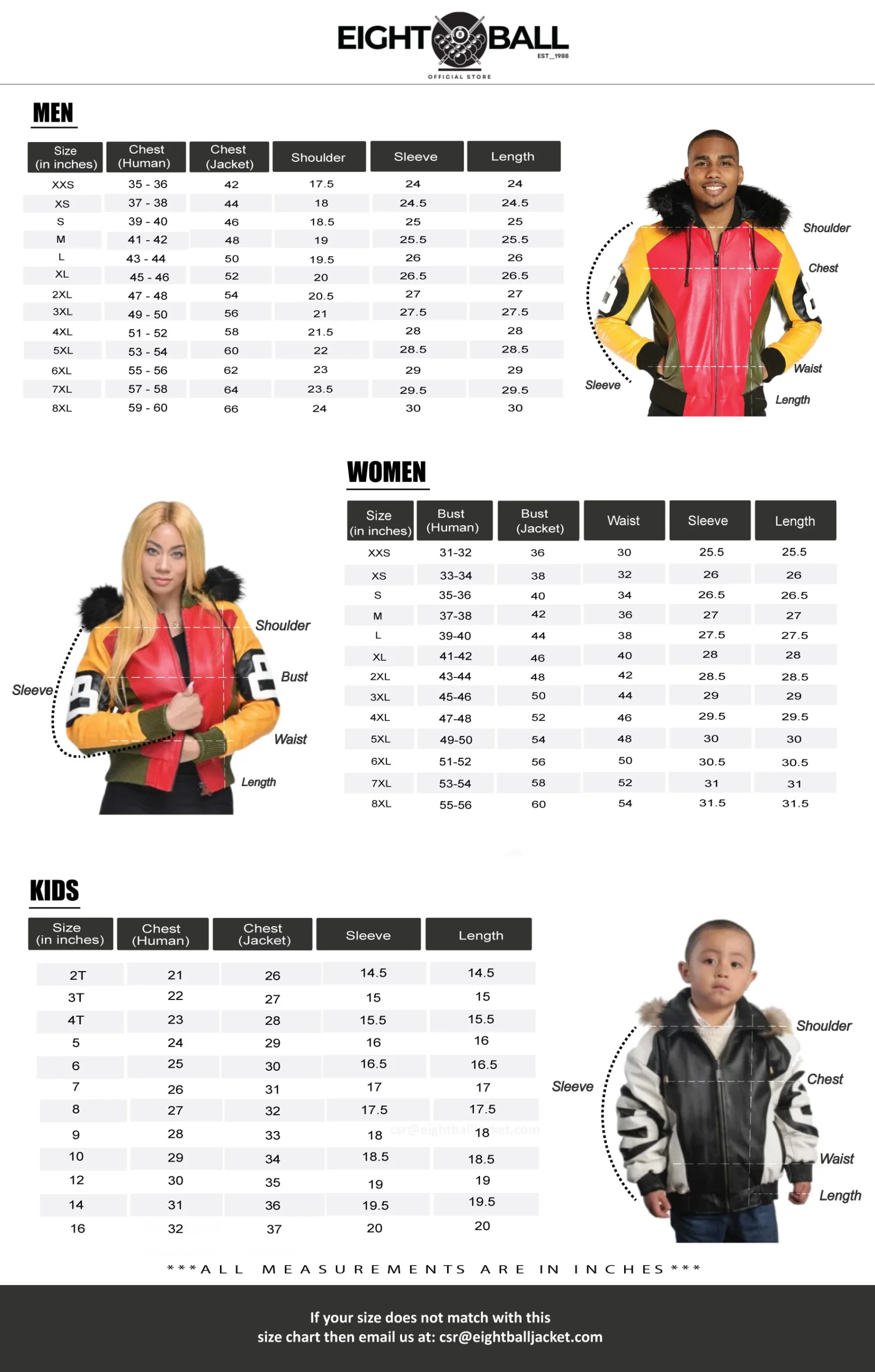 8 ball jacket size guide