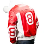 90s Men's 8 Ball Red & White Fox Fur Hood Leather Jacket