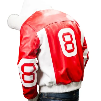 90s Men's 8 Ball Red & White Fox Fur Hood Leather Jacket