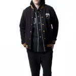 Black Men's Stussy Eight Ball Varsity Real Leather Jacket
