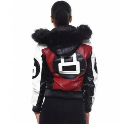 Classic Eight Ball Robert Phillipe Women's Red Bomber Fur Hooded Real Leather Jacket