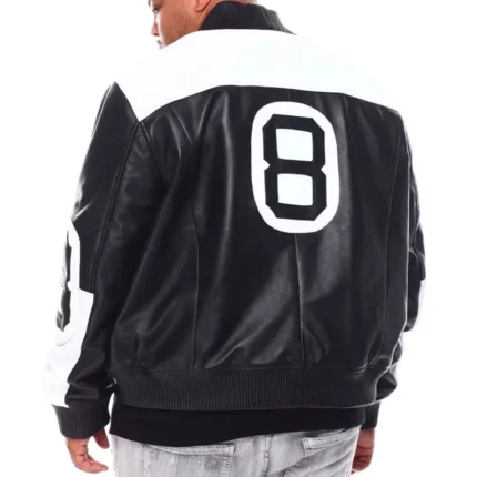 Classic Men’s 8 Ball Big & Tall Black and White Genuine Leather Jacket