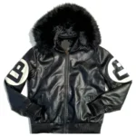 Eight Ball David Puddy Men's Black Bomber Fur Hooded Genuine Leather Jacket