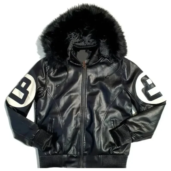 Eight Ball David Puddy Men's Black Bomber Fur Hooded Genuine Leather Jacket