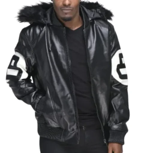 Eight Ball David Puddy Men's Black Bomber Fur Hooded Leather Jacket