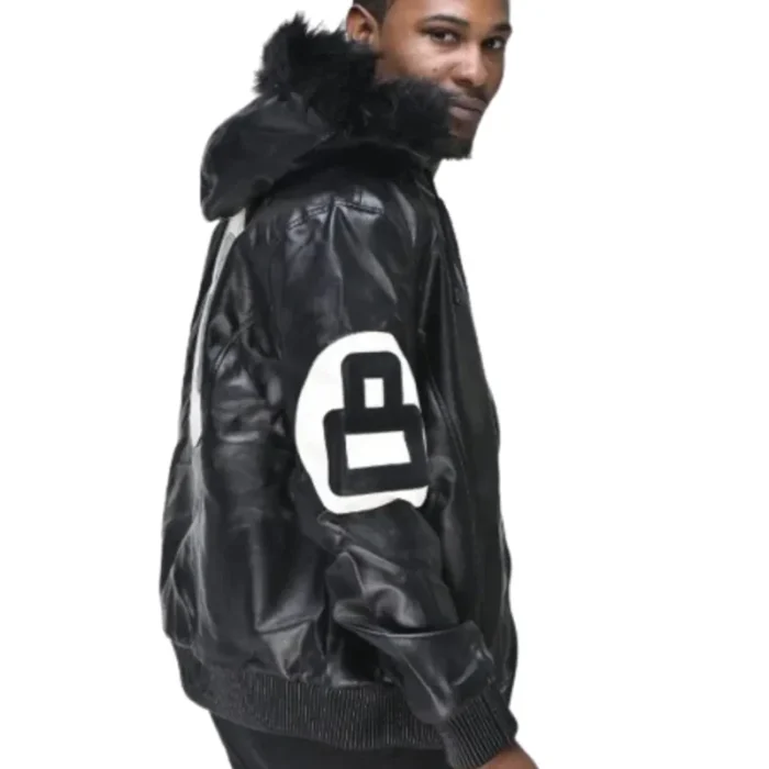 Eight Ball David Puddy Men's Black Bomber Fur Hooded Real Leather Jacket