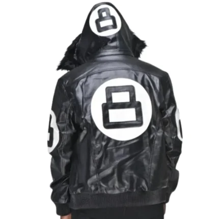 Eight Ball David Puddy Men's Black Bomber Fur Hooded Top Grain Leather Jacket
