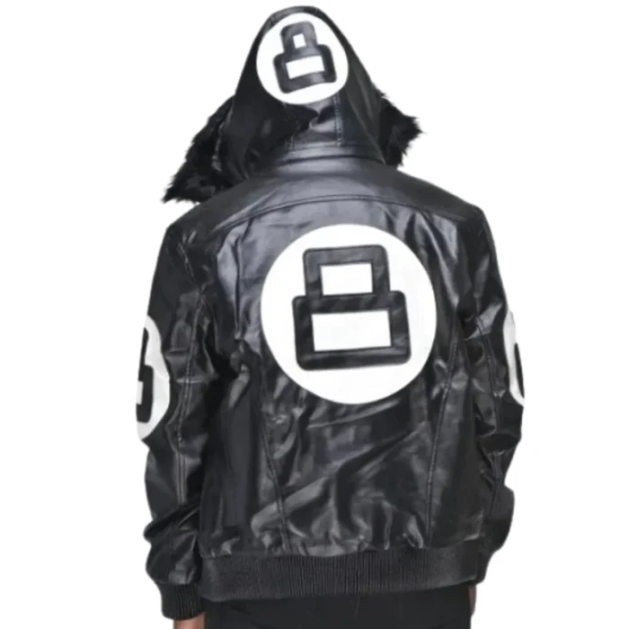 Eight Ball David Puddy Men's Black Bomber Fur Hooded Top Grain Leather Jacket