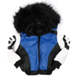 Eight Ball Jacket Kid's Faux Fur Trim Hood Blue Leather Jacket