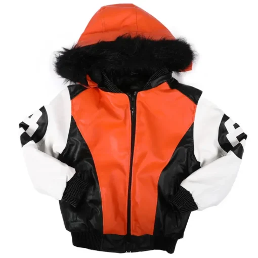 Eight Ball Jacket Kid's Faux Fur Trim Hood Orange Leather Jacket