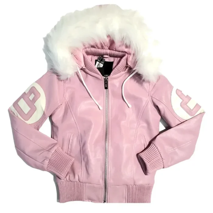 Eight Ball Kid's Baby Pink Bomber Fur Hooded Real Leather Jacket