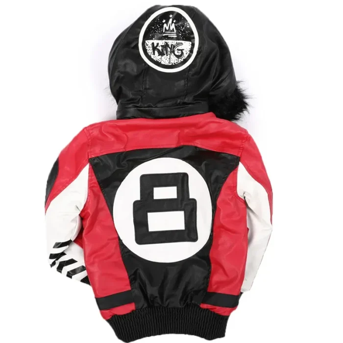 Eight Ball Kid's Black Bomber Fur Hooded Real Leather Jacket