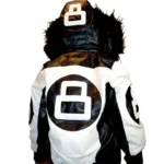 Eight Ball Kid's Color-Blocked White Bomber Detachable Fur Hood Top Grain Leather Jacket
