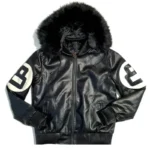 Eight Ball Kid's Robert Phillipe Black Fur Hooded Collar Real Leather Jacket