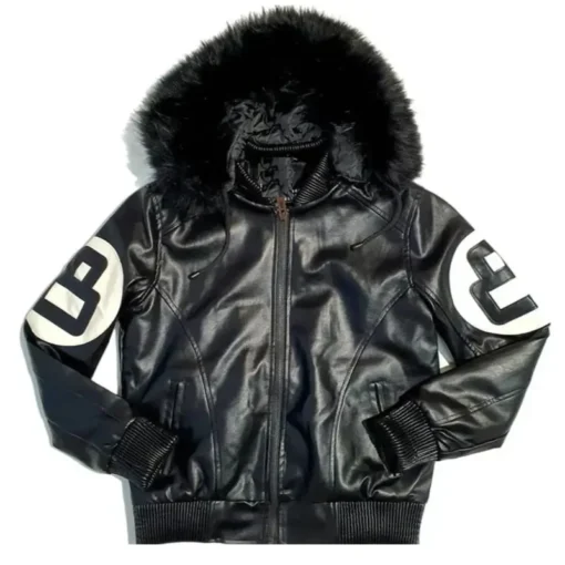 Eight Ball Kid's Robert Phillipe Black Fur Hooded Collar Real Leather Jacket
