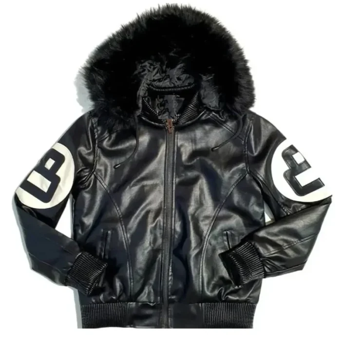Eight Ball Kid's Robert Phillipe Black Fur Hooded Collar Real Leather Jacket