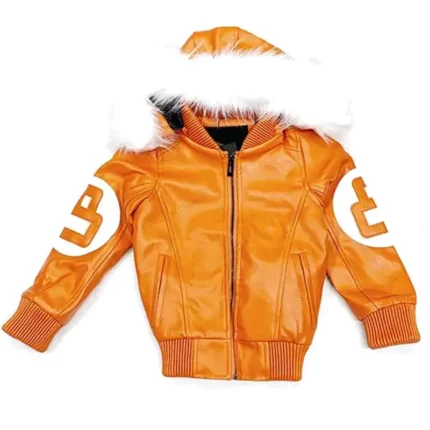 Eight Ball Kid's Robert Phillipe Orange Fur Hooded Collar Real Leather Jacket
