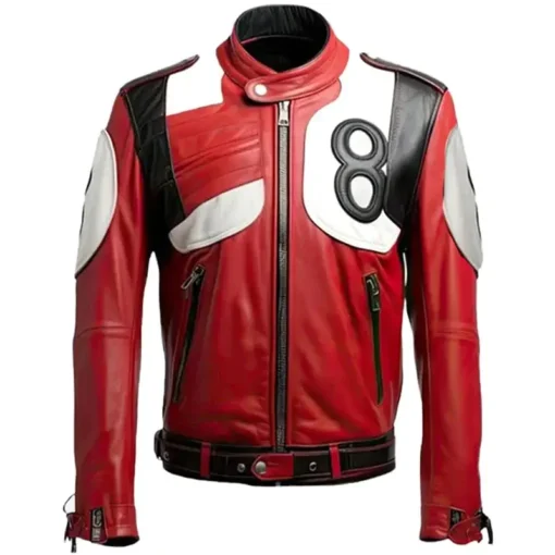 Eight Ball Men's Billiard Cue Red Bomber Leather Jacket