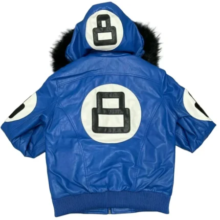 Eight Ball Men's Blue Bomber Fur Hooded Real Leather Jacket